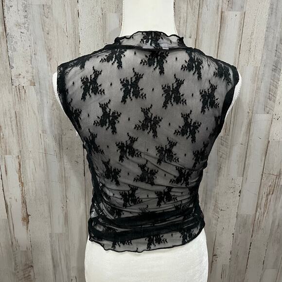 BluIvy Black Sheer Floral Mock Neck Witchy Whimsygoth Womens Size Medium - Picture 3 of 7
